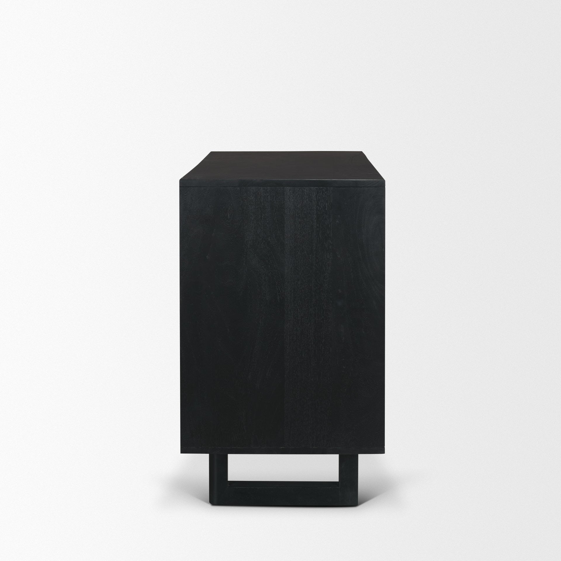 Grier Matte Black Stained Wood w/ Black Cane Accent Cabinet - Dekor Butik