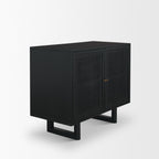 Grier Matte Black Stained Wood w/ Black Cane Accent Cabinet - Dekor Butik