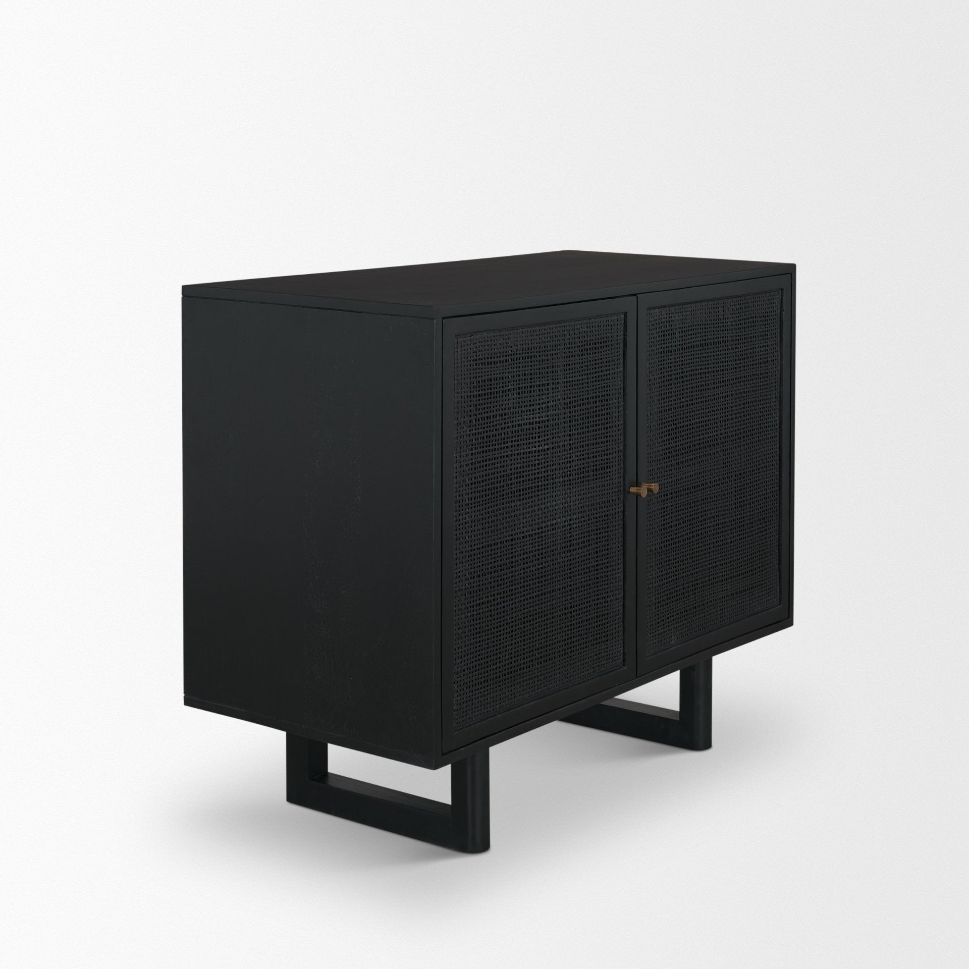 Grier Matte Black Stained Wood w/ Black Cane Accent Cabinet - Dekor Butik