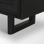 Grier Matte Black Stained Wood w/ Black Cane Accent Cabinet - Dekor Butik