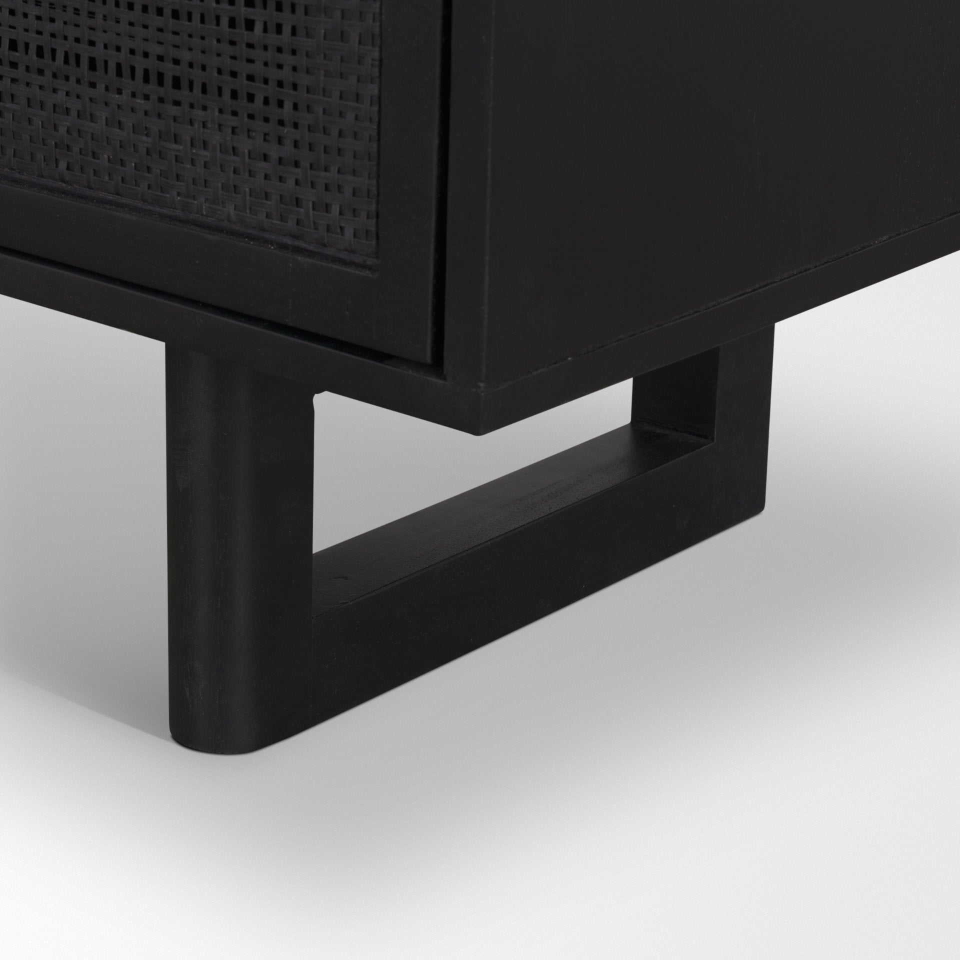 Grier Matte Black Stained Wood w/ Black Cane Accent Cabinet - Dekor Butik