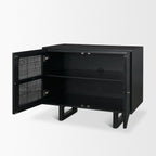 Grier Matte Black Stained Wood w/ Black Cane Accent Cabinet - Dekor Butik
