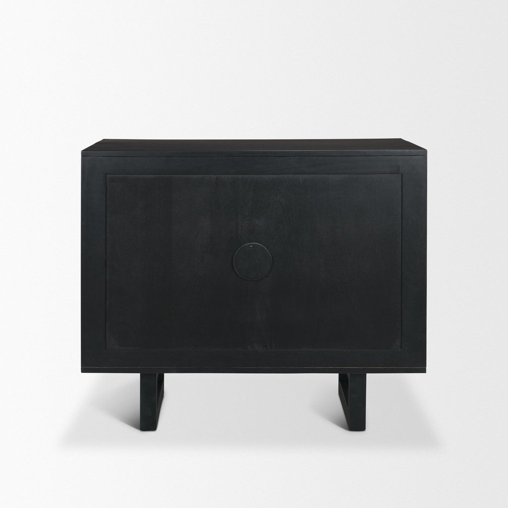 Grier Matte Black Stained Wood w/ Black Cane Accent Cabinet - Dekor Butik