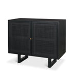 Grier Matte Black Stained Wood w/ Black Cane Accent Cabinet - Dekor Butik