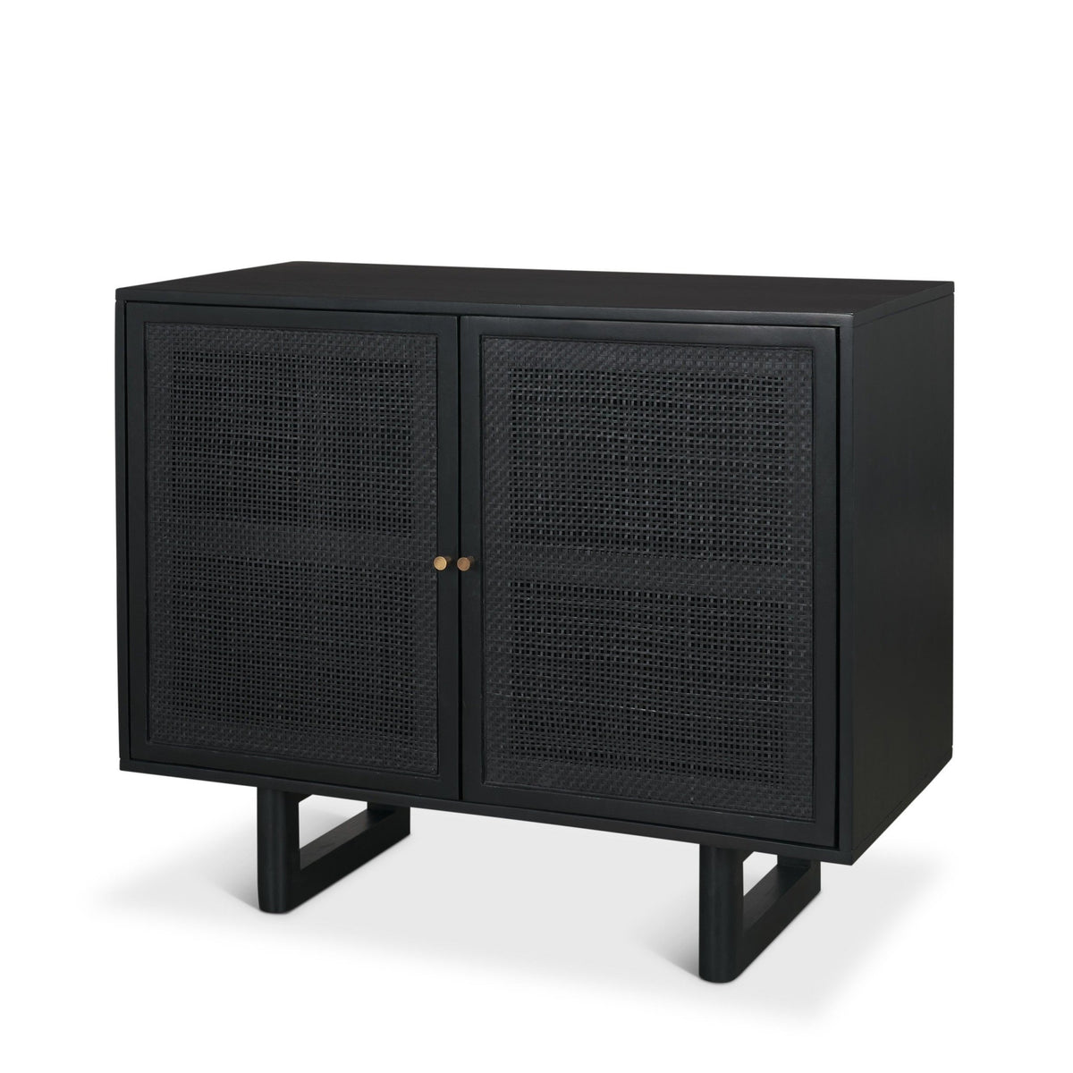 Grier Matte Black Stained Wood w/ Black Cane Accent Cabinet - Dekor Butik
