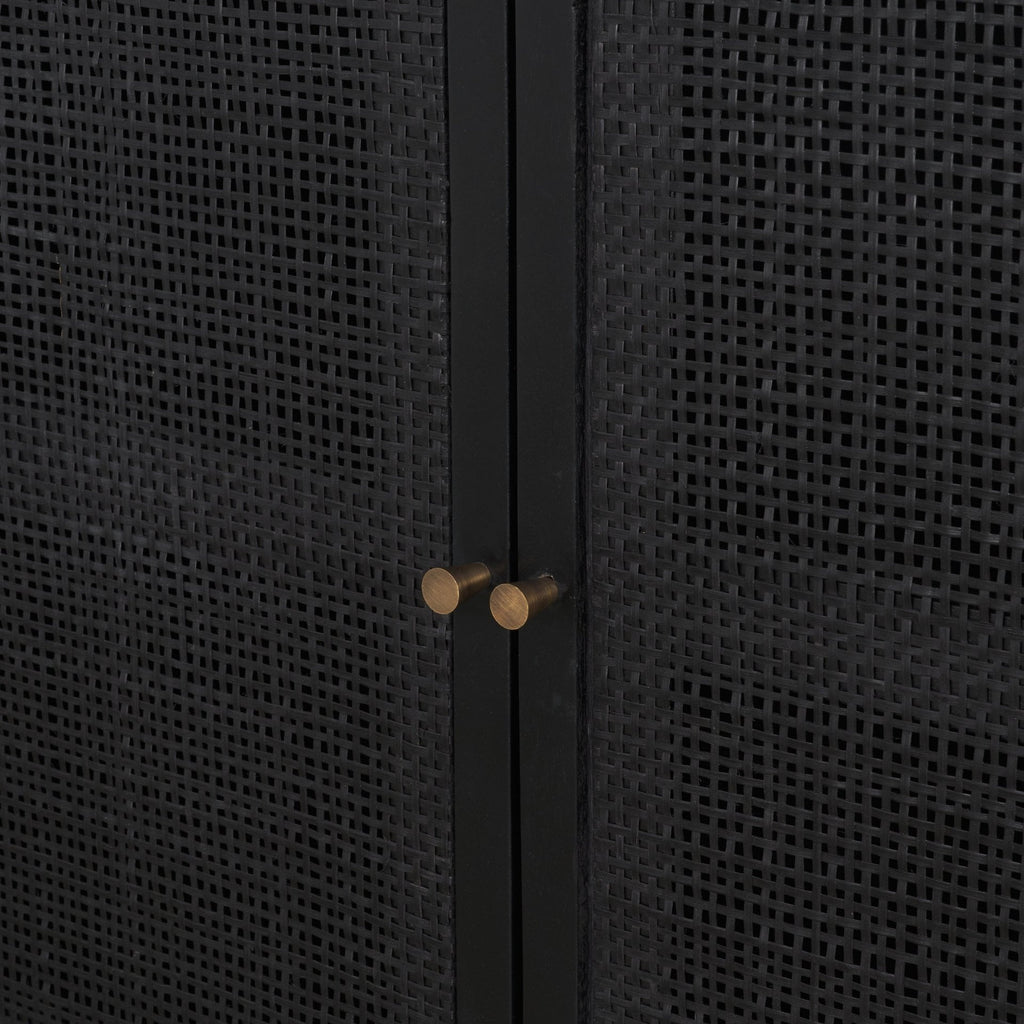 Grier Matte Black Stained Wood w/ Black Cane Accent Cabinet - Dekor Butik