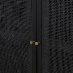 Grier Matte Black Stained Wood w/ Black Cane Accent Cabinet - Dekor Butik