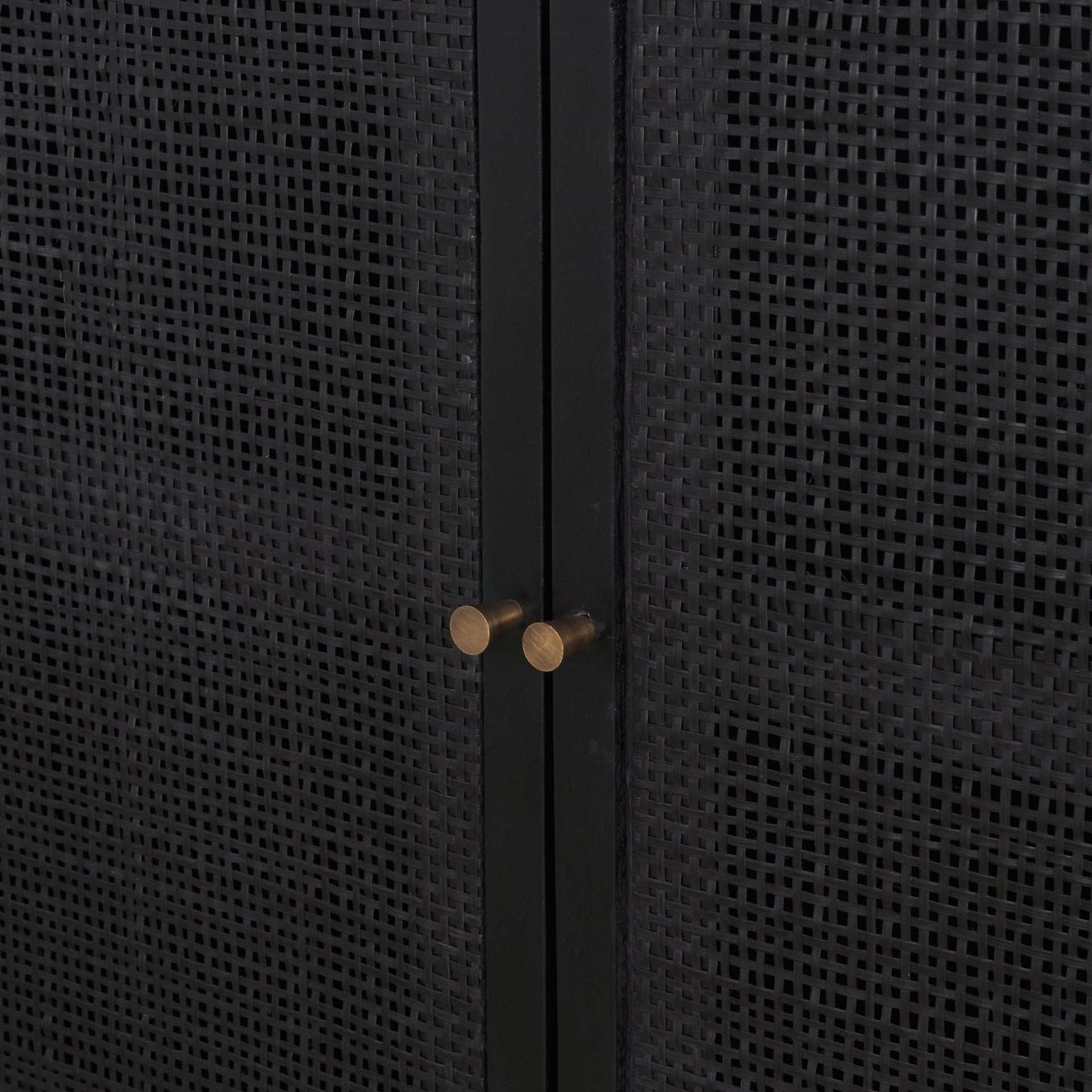 Grier Matte Black Stained Wood w/ Black Cane Accent Cabinet - Dekor Butik