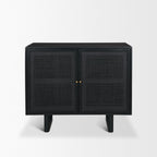 Grier Matte Black Stained Wood w/ Black Cane Accent Cabinet - Dekor Butik