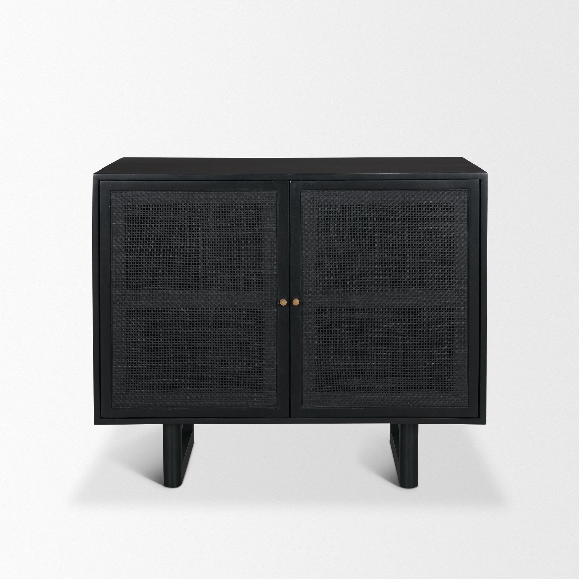 Grier Matte Black Stained Wood w/ Black Cane Accent Cabinet - Dekor Butik