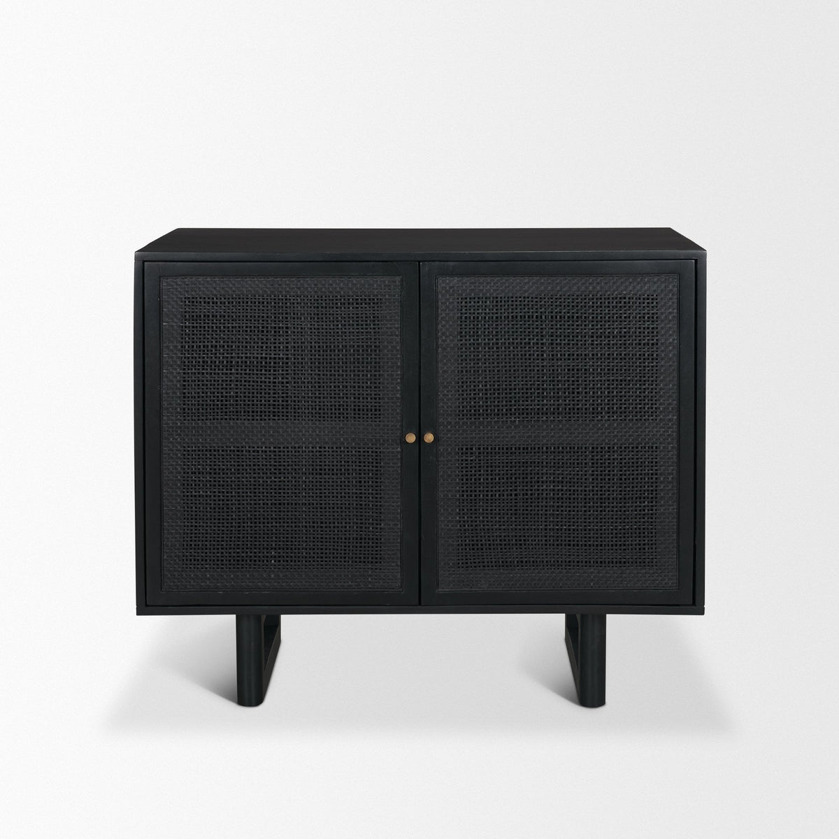 Grier Matte Black Stained Wood w/ Black Cane Accent Cabinet - Dekor Butik