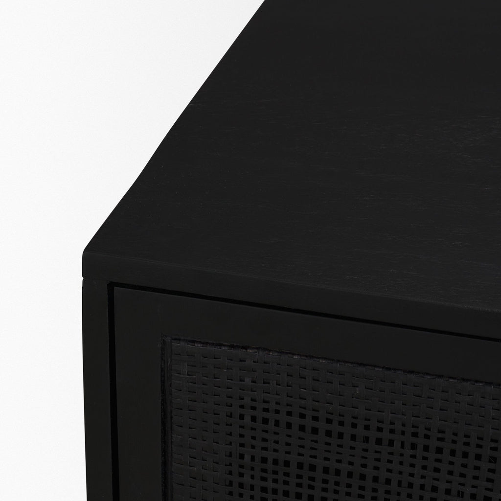 Grier Matte Black Stained Wood w/ Black Cane Accent Cabinet - Dekor Butik