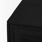 Grier Matte Black Stained Wood w/ Black Cane Accent Cabinet - Dekor Butik