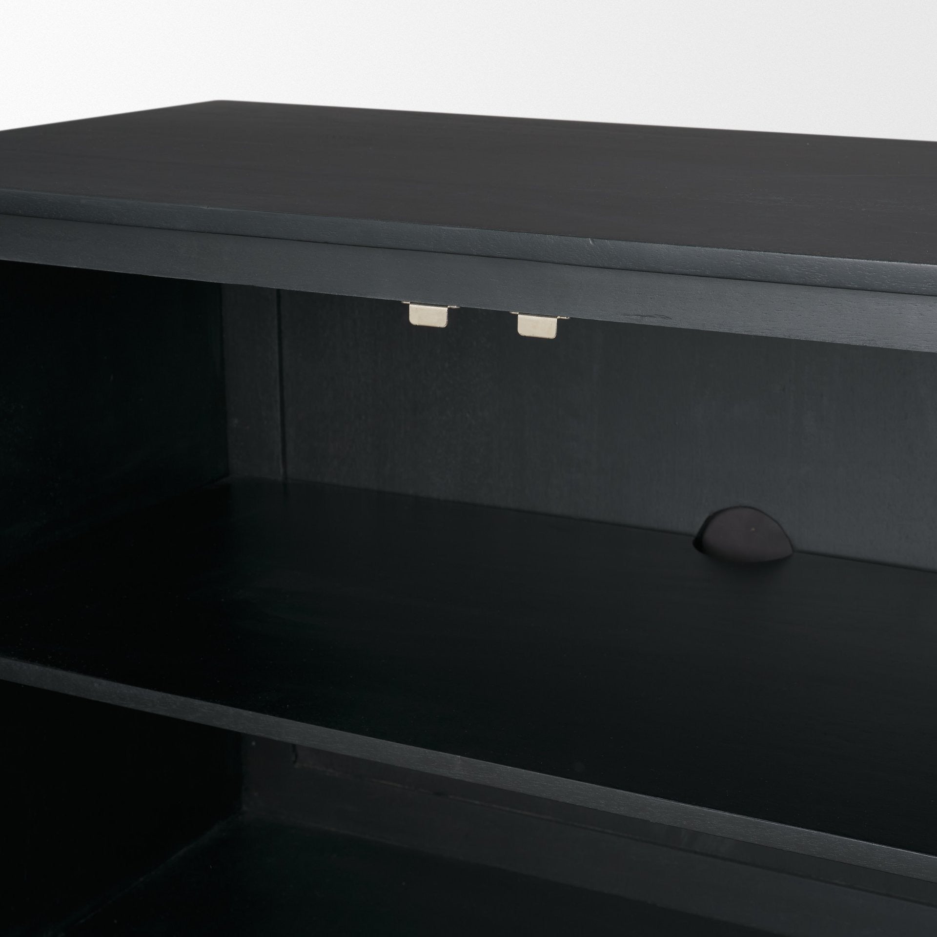 Grier Matte Black Stained Wood w/ Black Cane Accent Cabinet - Dekor Butik
