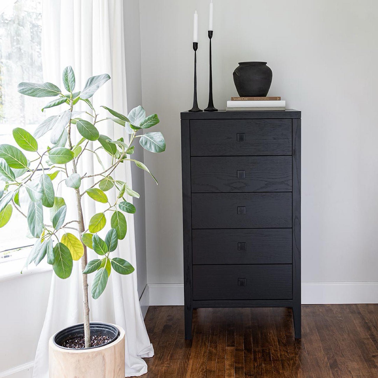 baseHara 5 Drawer Tall Dresser - Black - Dekor Butik