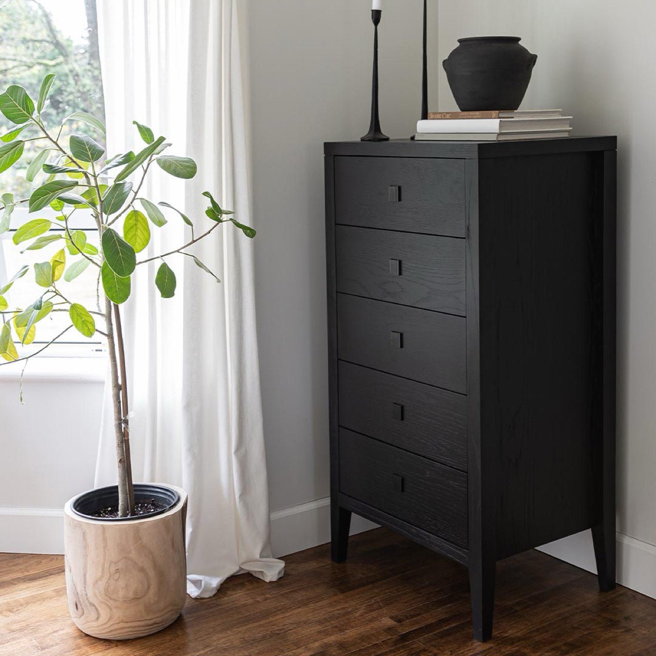 baseHara 5 Drawer Tall Dresser - Black - Dekor Butik