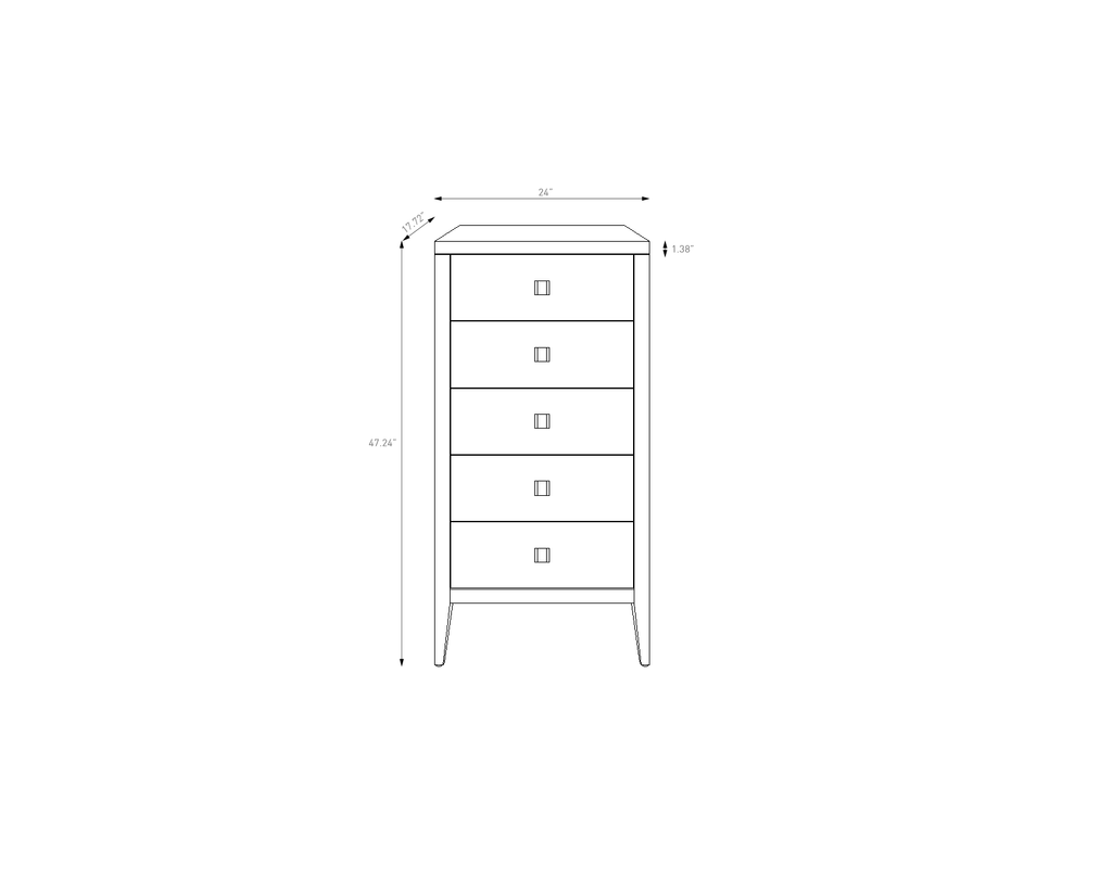 baseHara 5 Drawer Tall Dresser - Natural Oak - Dekor Butik