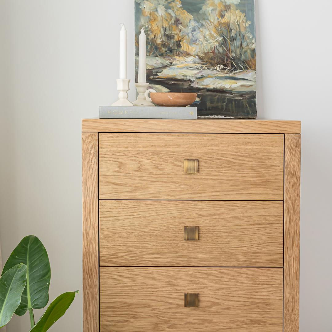 baseHara 5 Drawer Tall Dresser - Natural Oak - Dekor Butik