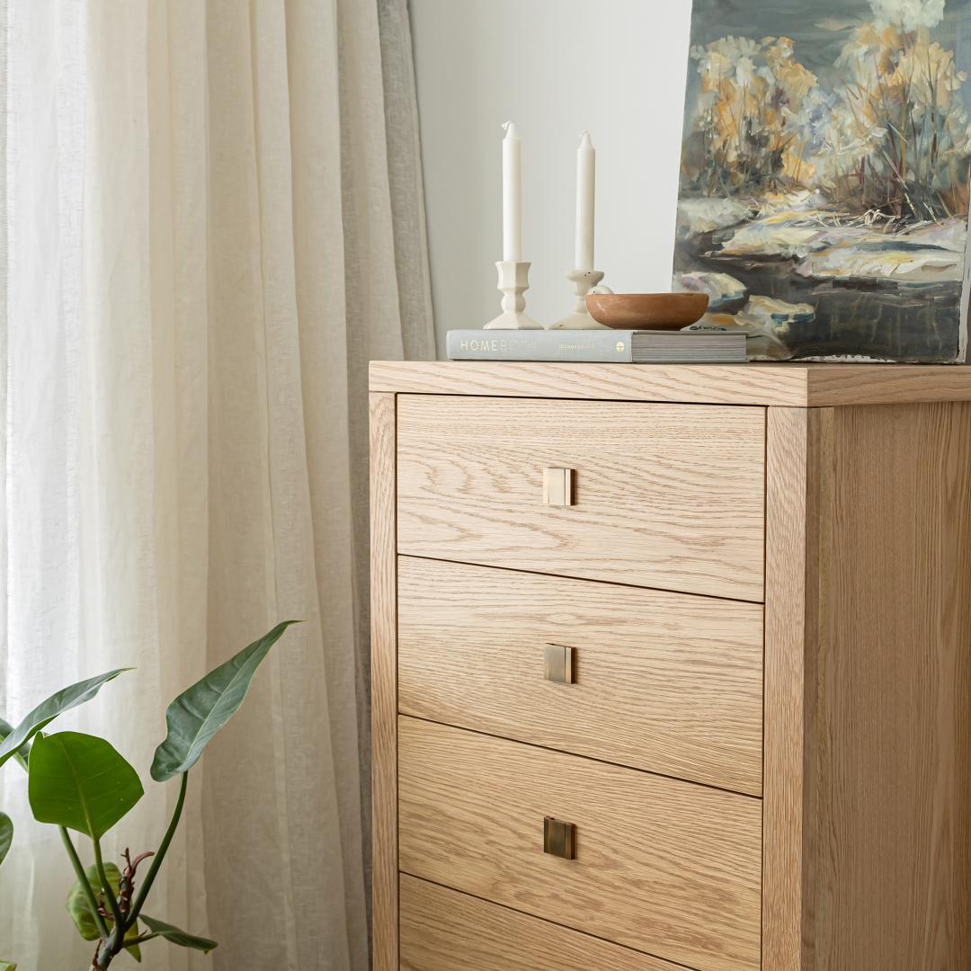 baseHara 5 Drawer Tall Dresser - Natural Oak - Dekor Butik