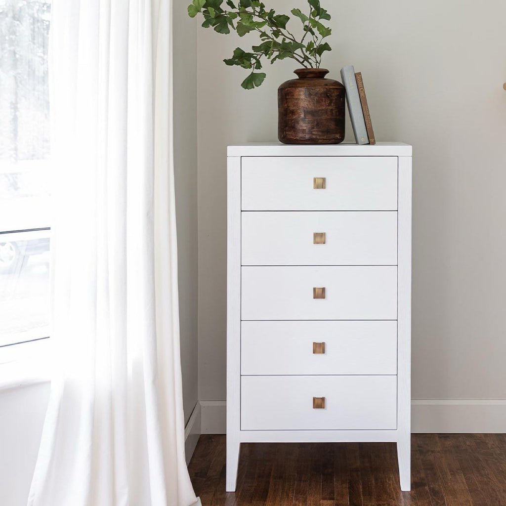 baseHara 5 Drawer Tall Dresser - White - Dekor Butik
