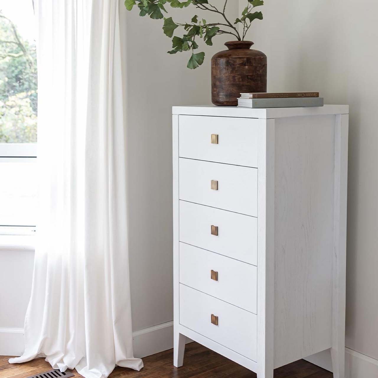 baseHara 5 Drawer Tall Dresser - White - Dekor Butik