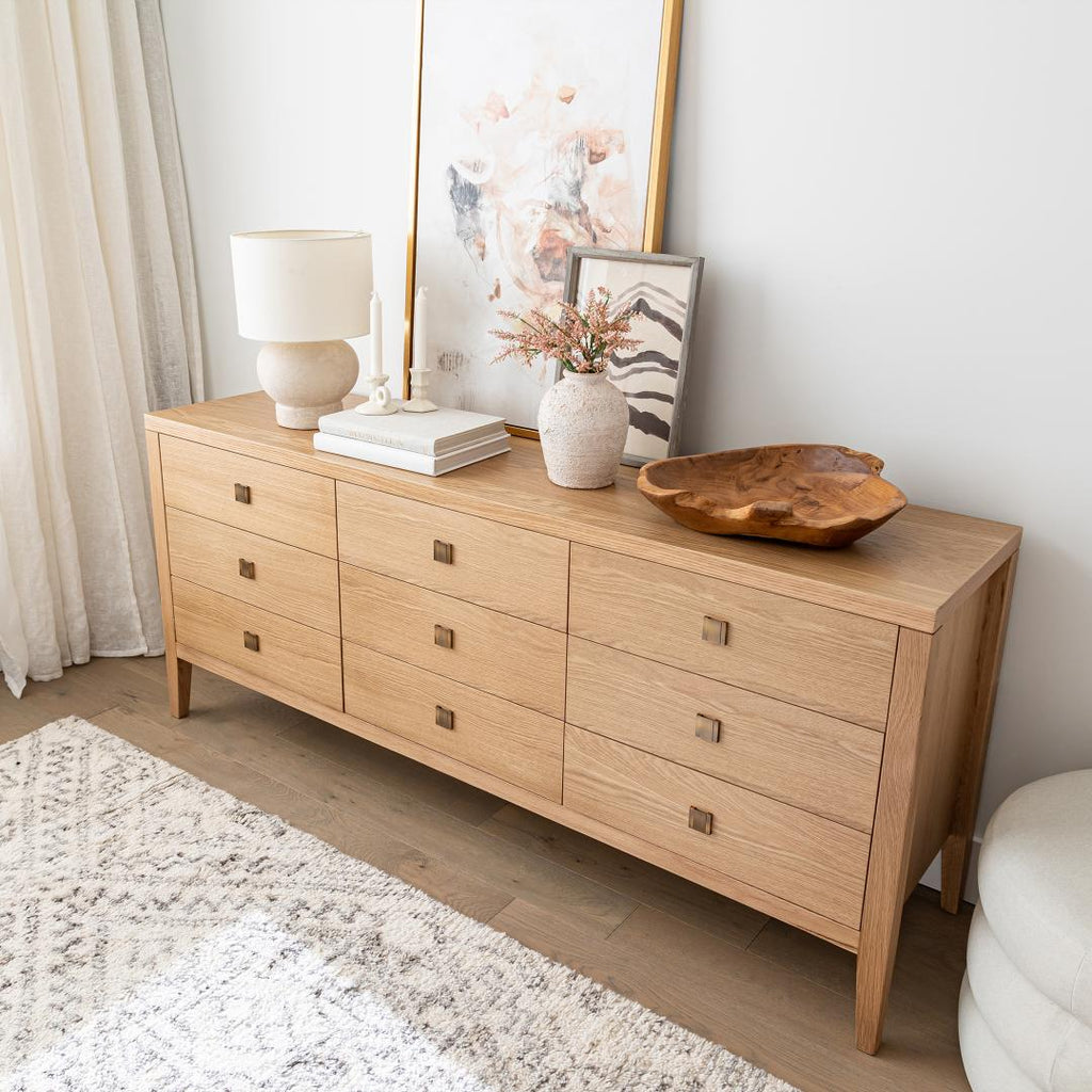 baseHara 9 Drawer Dresser - Natural Oak - Dekor Butik