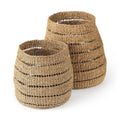 Hayes 17.7L x 17.7W x 11.8H (Set of 2) Medium Brown Seagrass Round Basket with Stripe Pattern - Dekor Butik