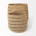 Hayes 17.7L x 17.7W x 11.8H (Set of 2) Medium Brown Seagrass Round Basket with Stripe Pattern - Dekor Butik