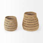 Hayes 17.7L x 17.7W x 11.8H (Set of 2) Medium Brown Seagrass Round Basket with Stripe Pattern - Dekor Butik
