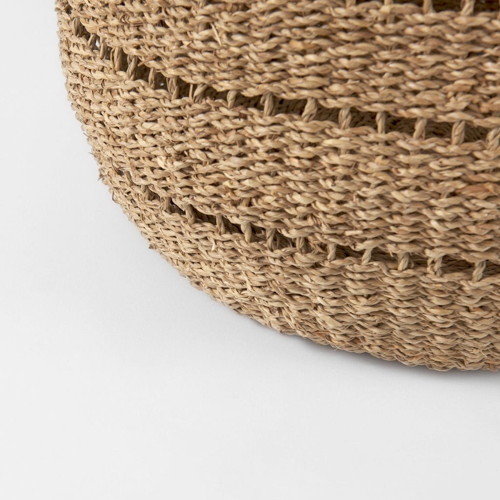 Hayes 17.7L x 17.7W x 11.8H (Set of 2) Medium Brown Seagrass Round Basket with Stripe Pattern - Dekor Butik