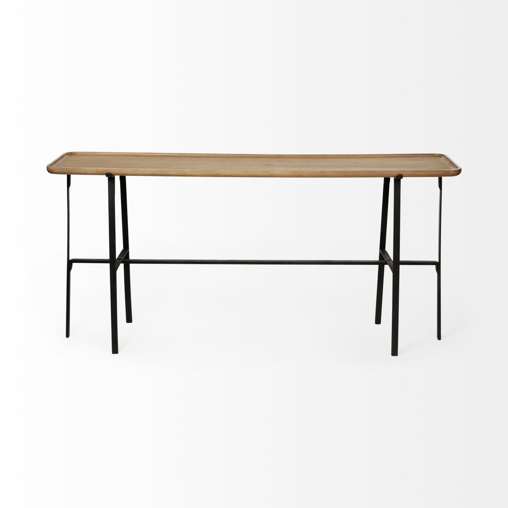 Helios II 60L x 14W x 29H Rectangular Brown Raised Edge Top Console Table - Dekor Butik