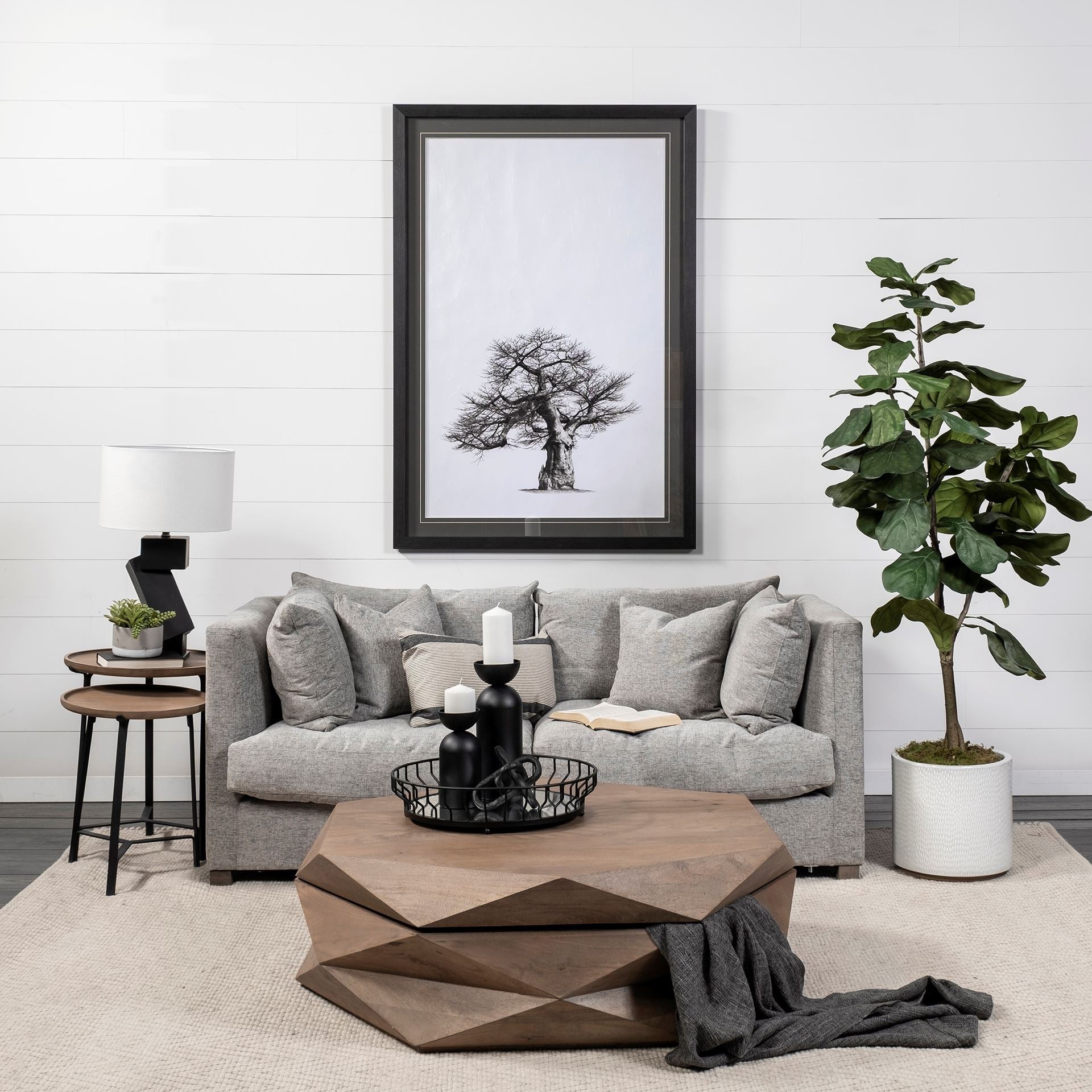 Helios III 20L x 24H Set of Two Round Brown Solid Wood Iron Base Nesting End/Side Tables - Dekor Butik