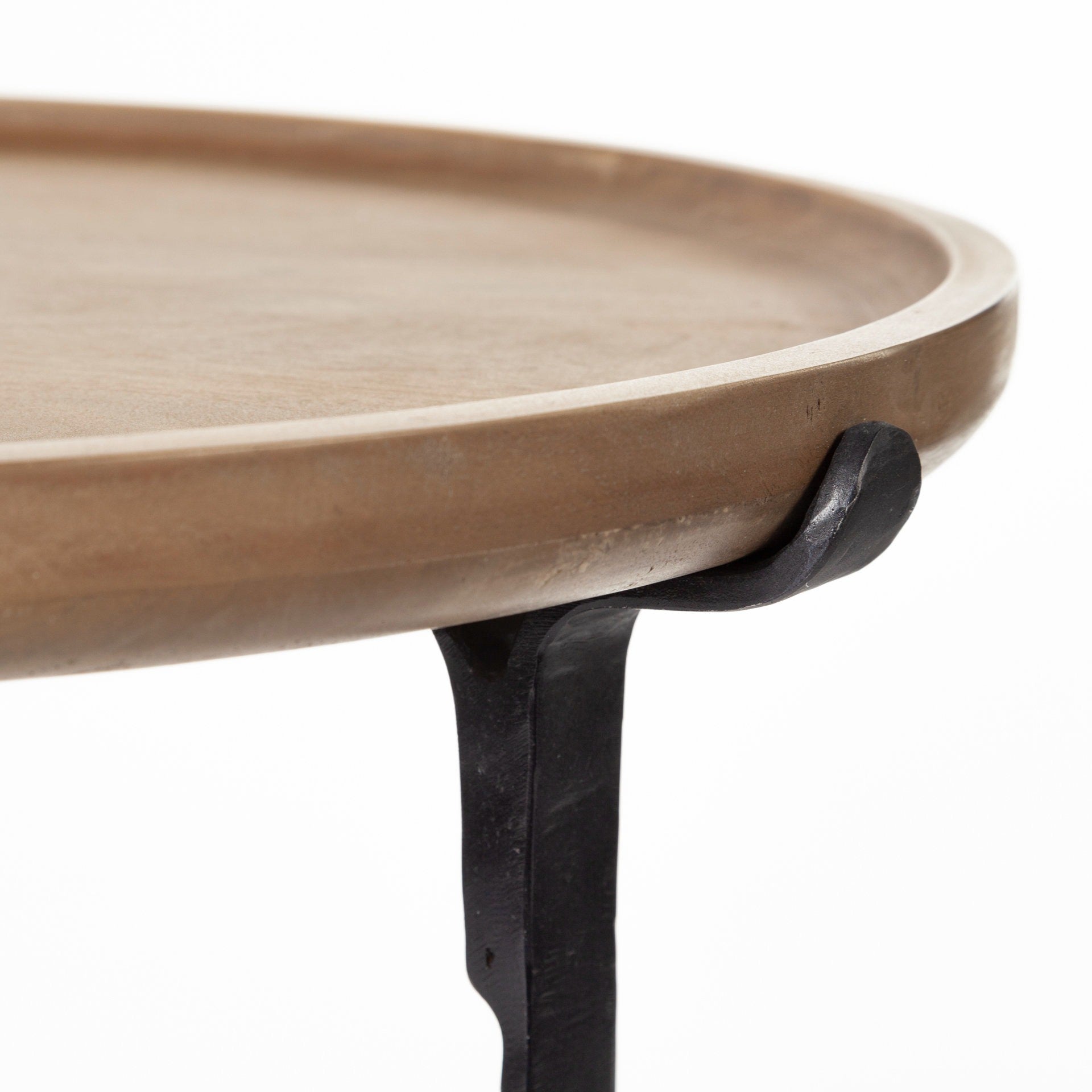 Helios III 20L x 24H Set of Two Round Brown Solid Wood Iron Base Nesting End/Side Tables - Dekor Butik