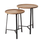 Helios III 20L x 24H Set of Two Round Brown Solid Wood Iron Base Nesting End/Side Tables - Dekor Butik