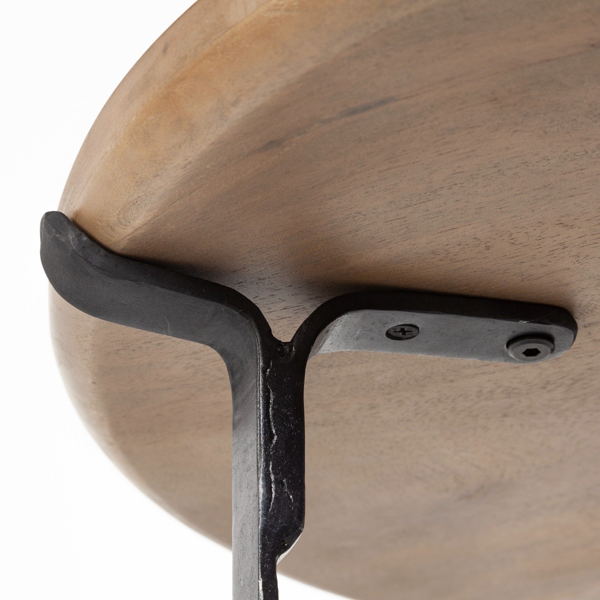 Helios III 20L x 24H Set of Two Round Brown Solid Wood Iron Base Nesting End/Side Tables - Dekor Butik