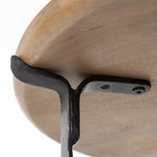 Helios III 20L x 24H Set of Two Round Brown Solid Wood Iron Base Nesting End/Side Tables - Dekor Butik