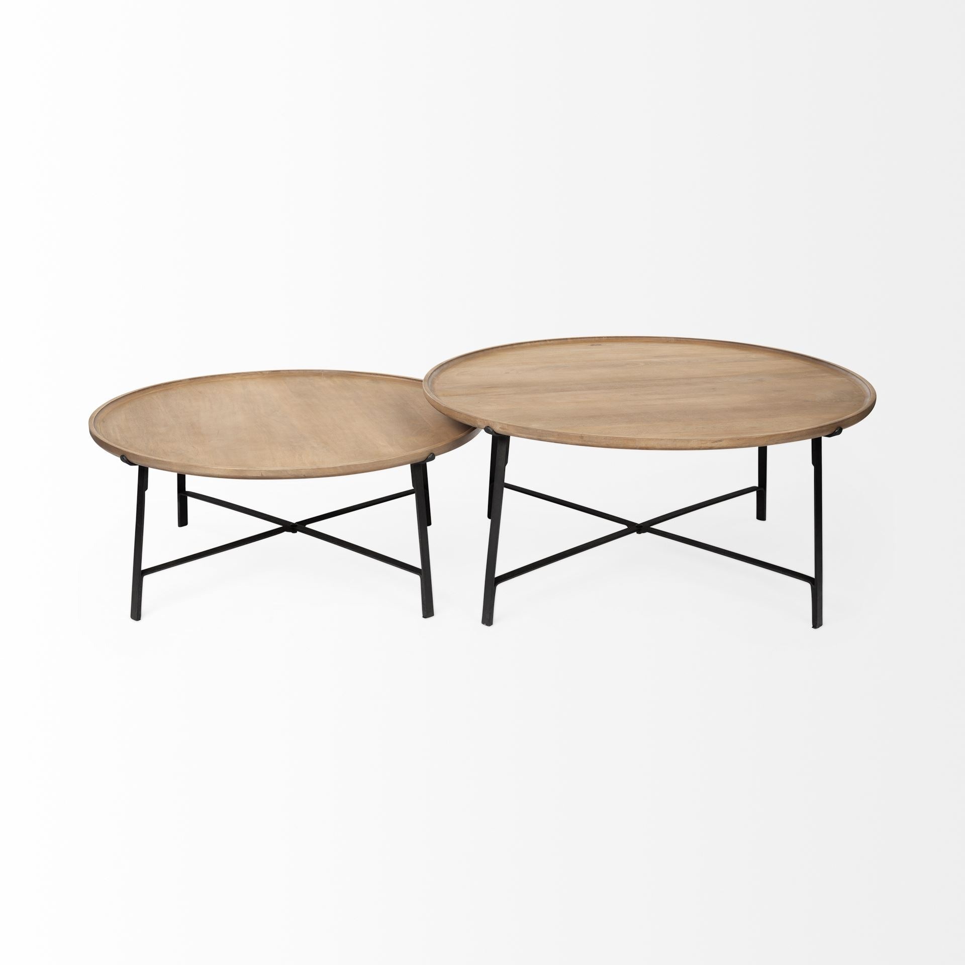Helios (Set of 2) Brown Solid Wood Top Black Metal Base Nesting Coffee Tables - Dekor Butik