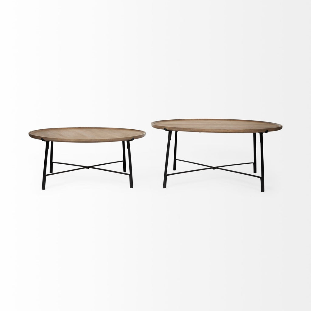 Helios (Set of 2) Brown Solid Wood Top Black Metal Base Nesting Coffee Tables - Dekor Butik