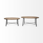 Helios (Set of 2) Brown Solid Wood Top Black Metal Base Nesting Coffee Tables - Dekor Butik