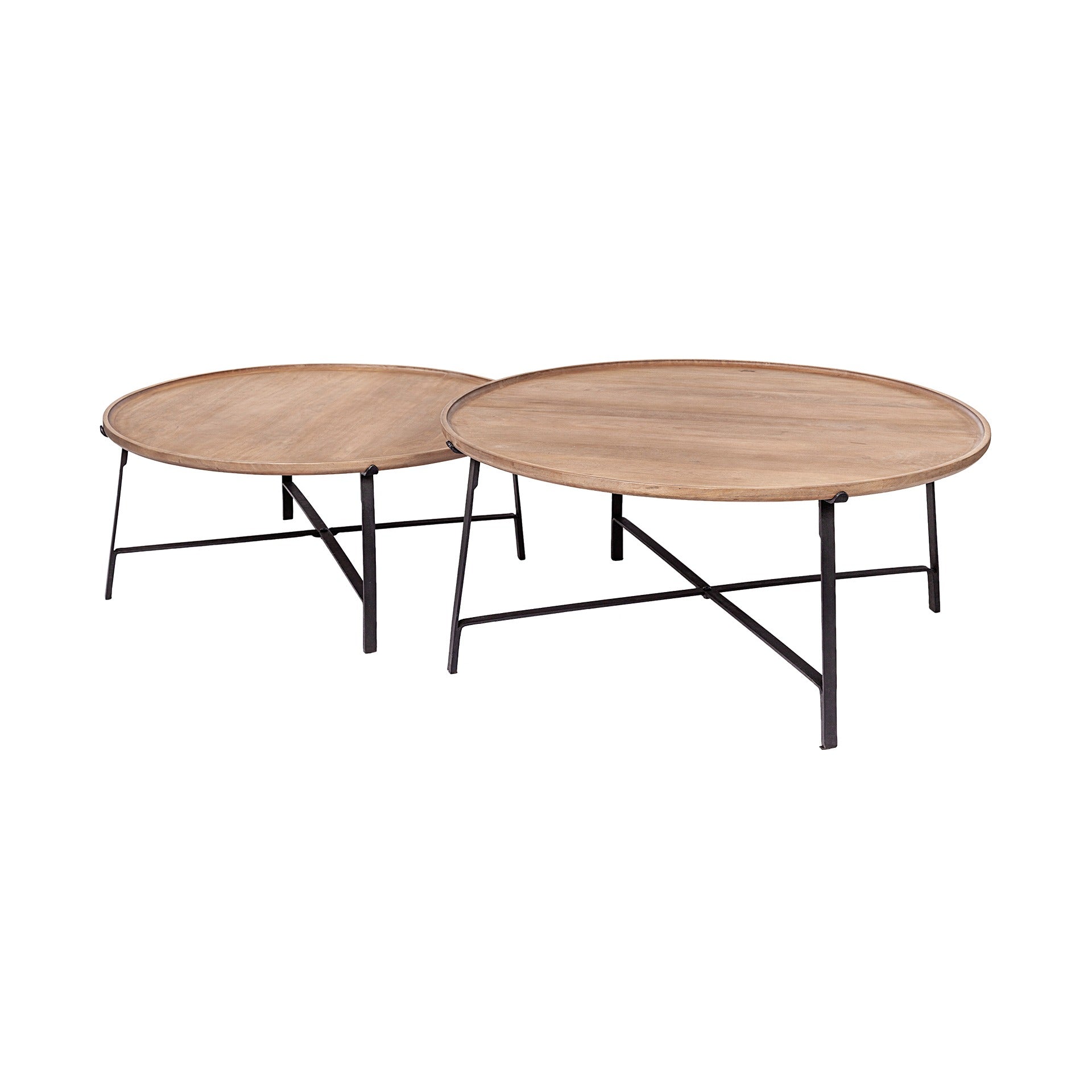 Helios (Set of 2) Brown Solid Wood Top Black Metal Base Nesting Coffee Tables - Dekor Butik