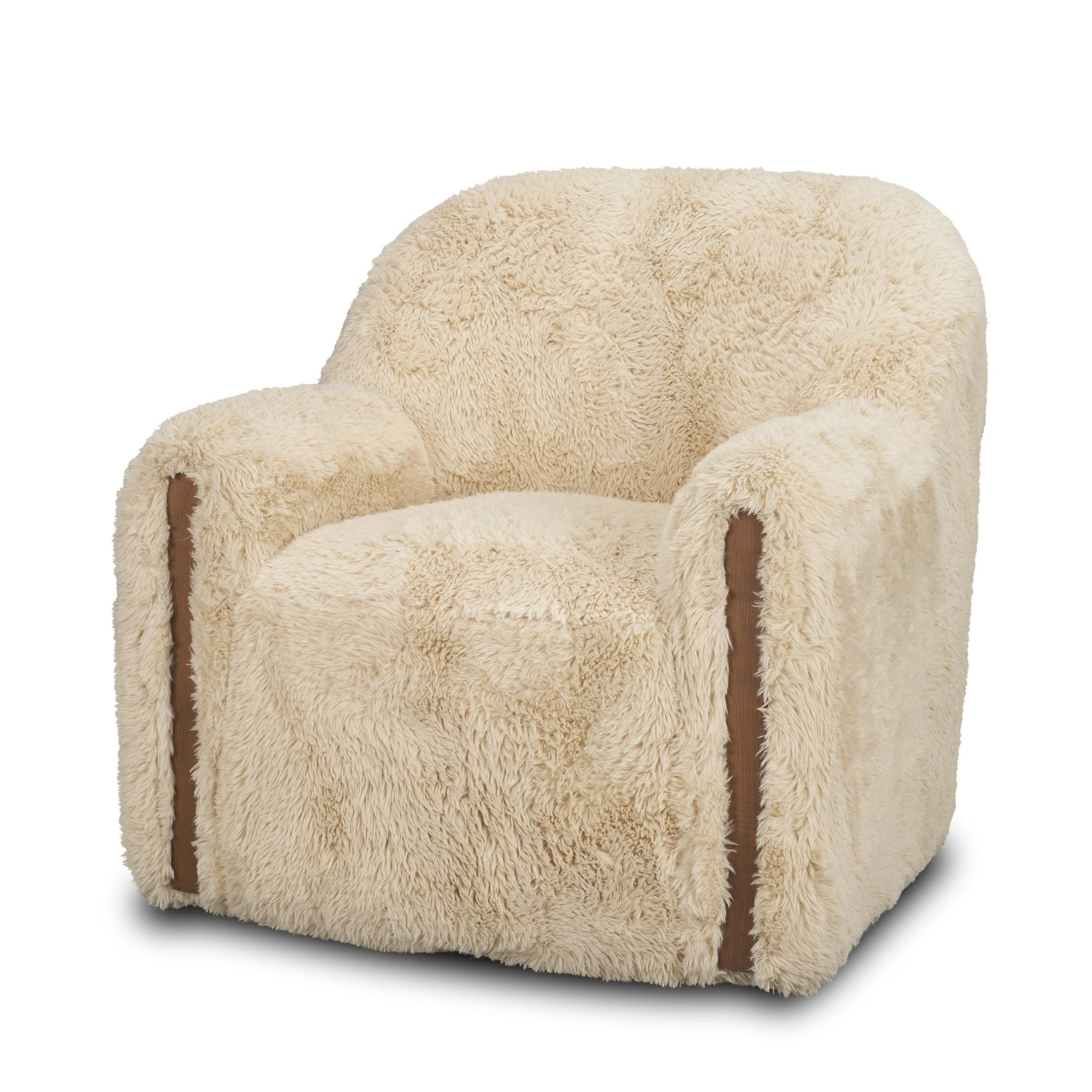 Huntley Cream Faux Fur Fabric Swivel Accent Chair - Dekor Butik