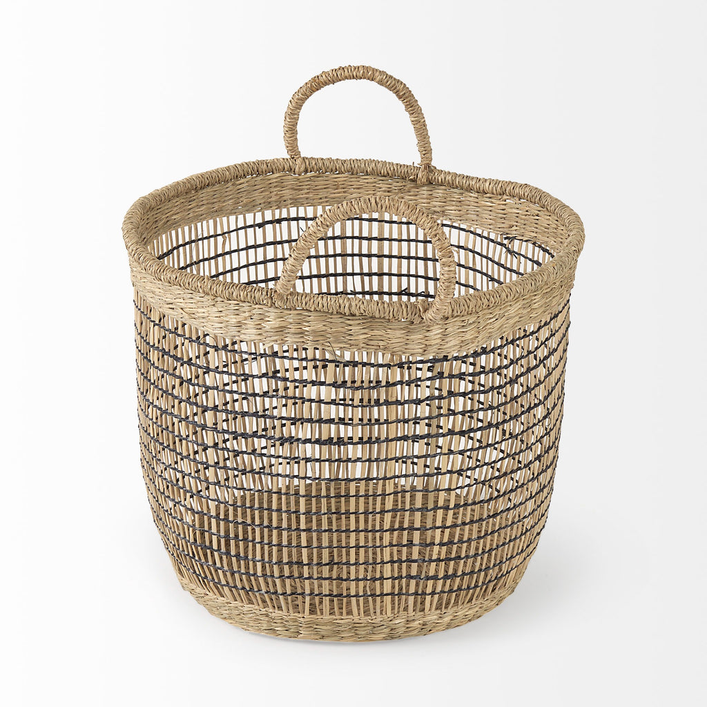 Triopas 15.7L x 15.7W x 13.4H (Set of 3) Medium Brown Seagrass Round Basket W/ Handles
