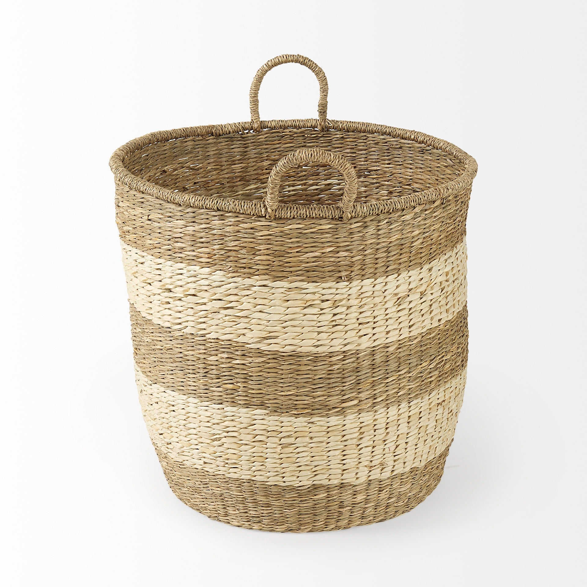 Bradley 18.1L x 18.1W x 16.0H (Set of 2) Light Brown W/Striped Seagrass Basket W/ Handles