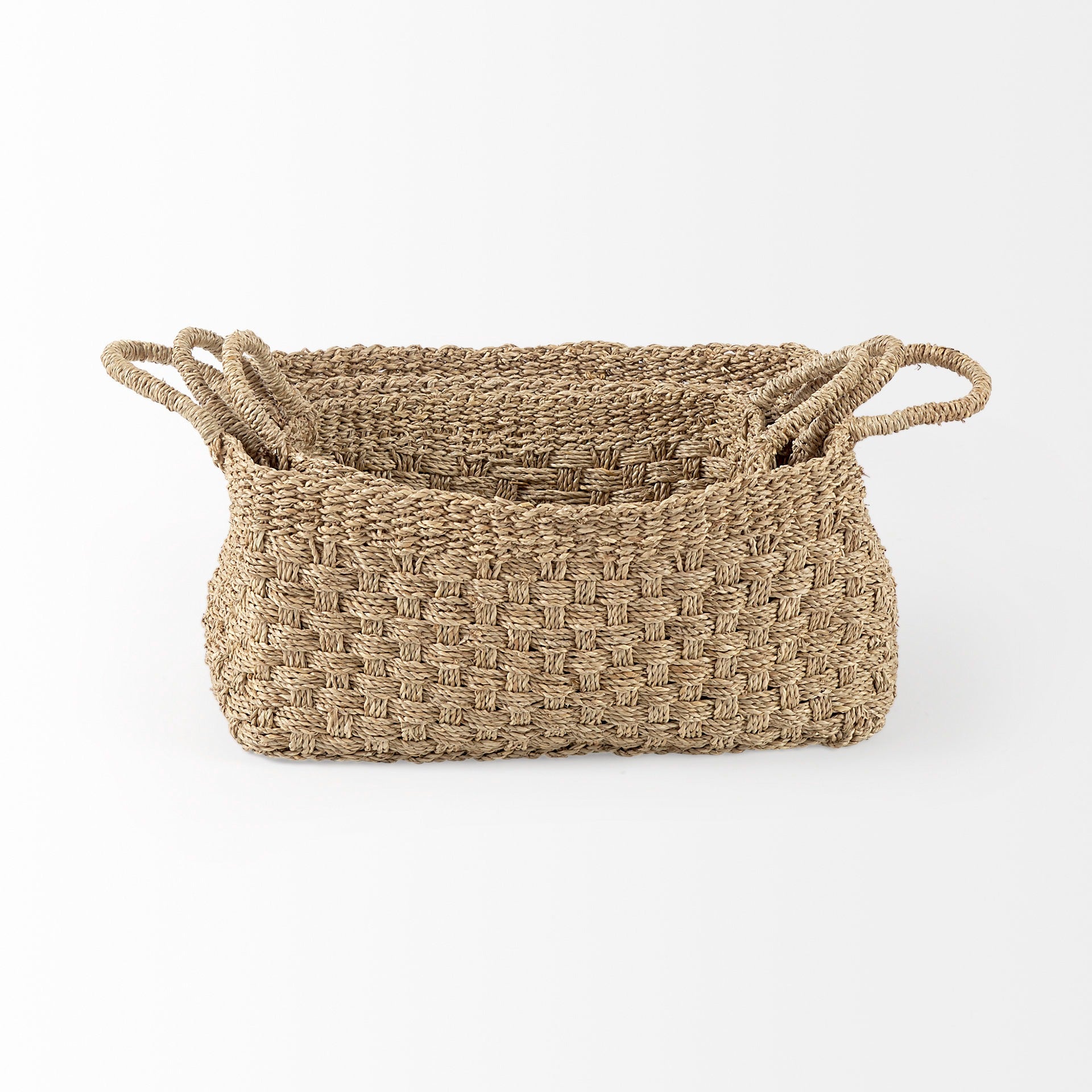 Emra 17.3L x 11.8W x 7.9H (Set of 3) Light Brown Seagrass Rectangular Basket W/ Handles