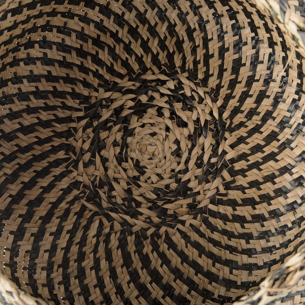 Gaia 17.7L x 17.7W x 20.5H Set of 3 Light and Dark Brown Cross Patterend Belly Seagrass Basket