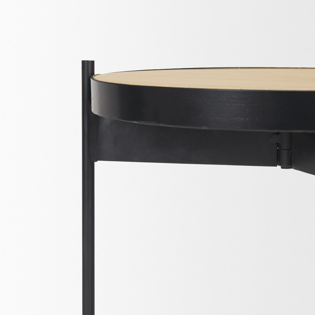 Wade Travertine Marble w/ Matte Black Metal End Tables SET OF 2