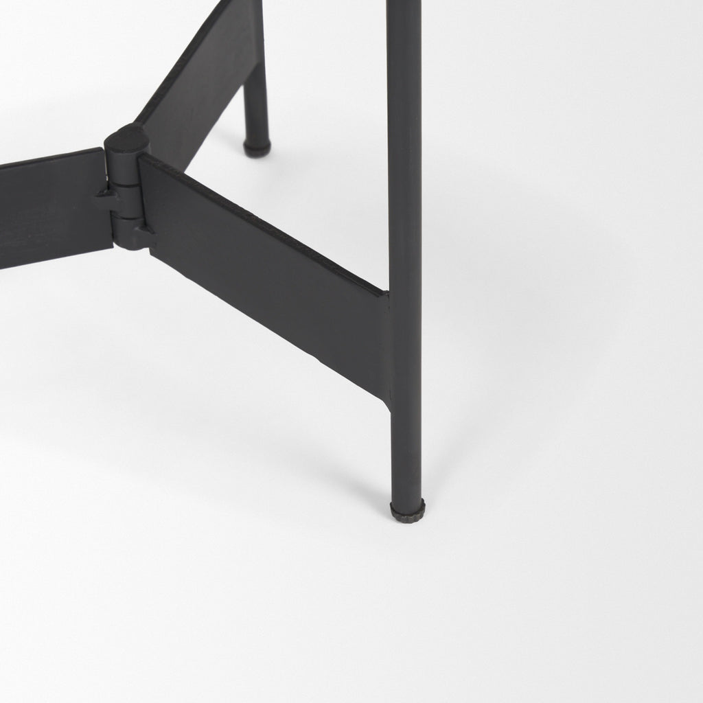 Wade Travertine Marble w/ Matte Black Metal End Tables SET OF 2