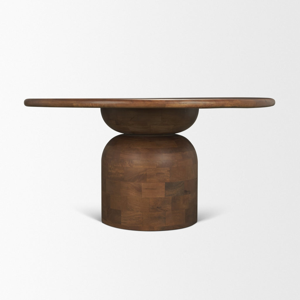 Atlas 60" Warm Mid-Brown Wood Stacked Pedestal Base Round Dining Table