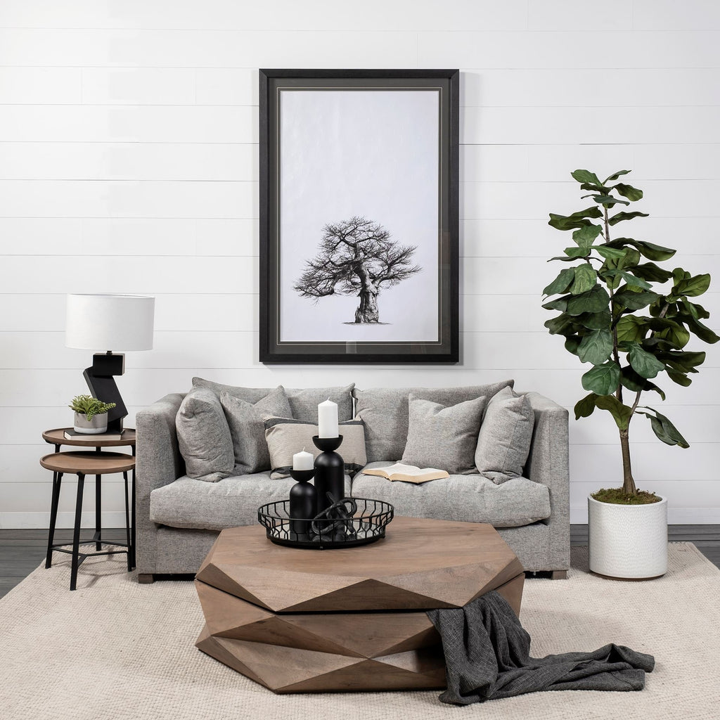 Helios III 20L x 24H Set of Two Round Brown Solid Wood Iron Base Nesting End/Side Tables