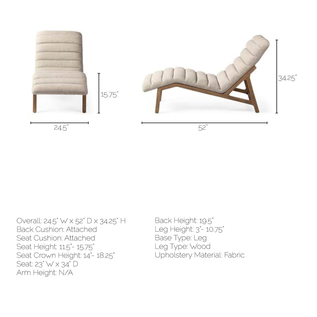Pierre Beige Fabric Upholstered Armless Chaise Lounge Chair
